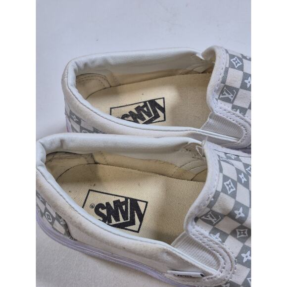 Vans Classic Slip On LV Design White Gray Womens 8.5 Men 7 - Picture 7 of 8